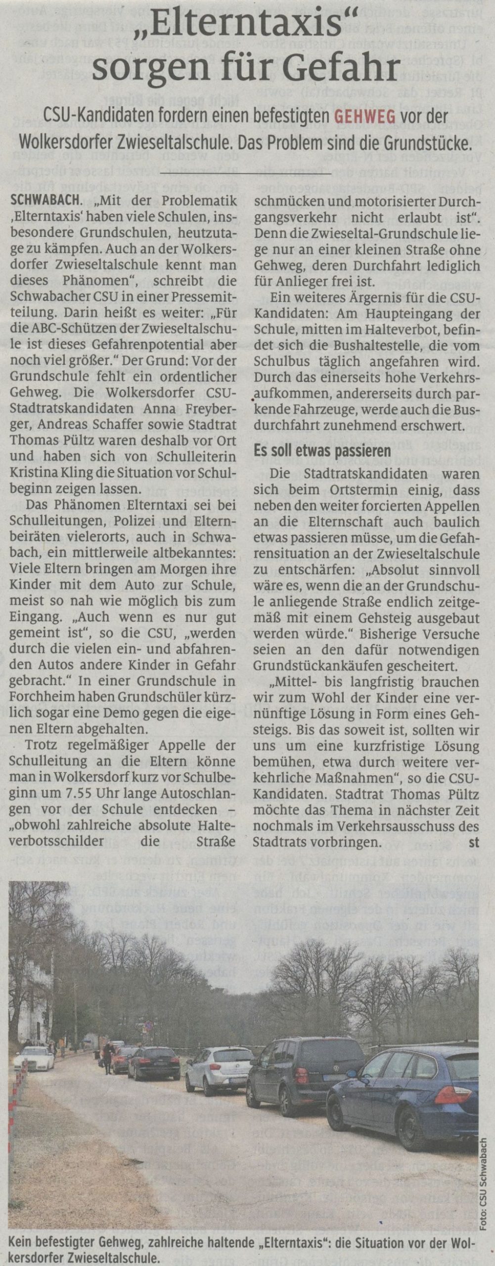 22.01.2020 - Elterntaxis sorgen für Gefahr - Schwabacher Tagblatt